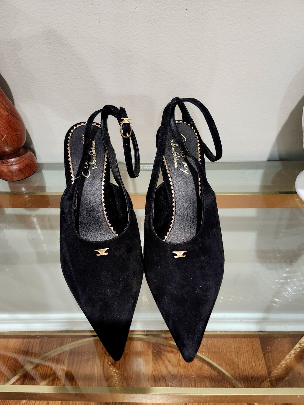 Circus By Sam Edelman Black Suede High Vamp Pointed Toe Slingback Heels